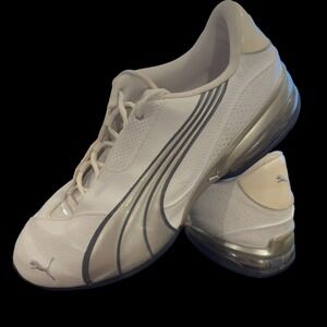 Vintage Puma Jago Sneakers Men's 12 White Leather Metallic Silver Running Shoes